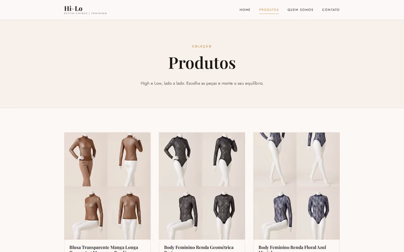 Vitrine de produtos com filtros